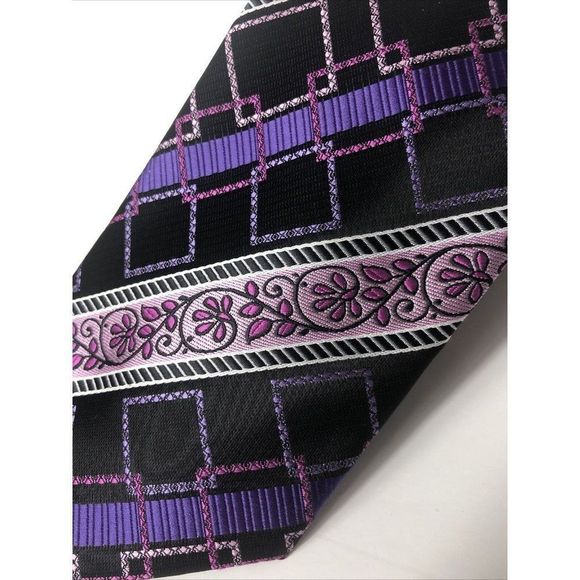 Bruno‎ Piattelli  Abstract Black Purple Handmade Tie Retro Necktie 58” - Picture 2 of 4